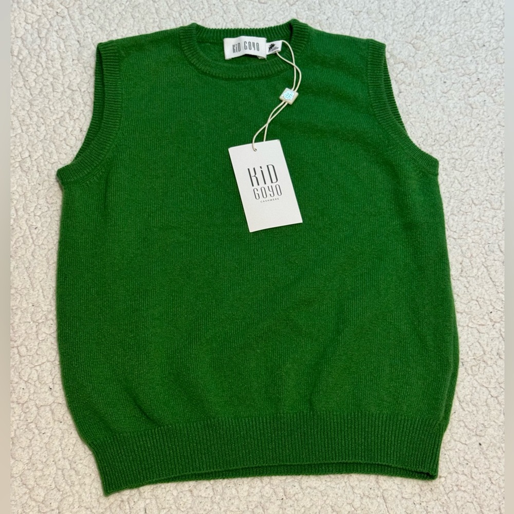 Unisex kids green 100% cashmere vest